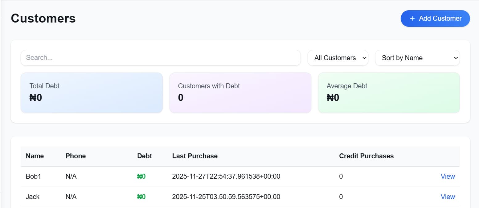 Customer Debt & Credit Tracking